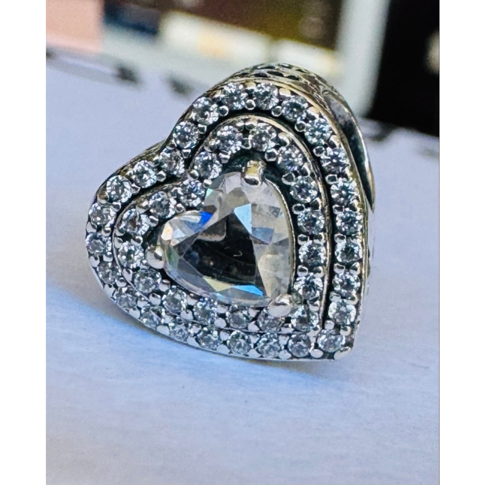 Pandora Sterling Silver 925 & CZ Sparkling Leveled Hearts Charm